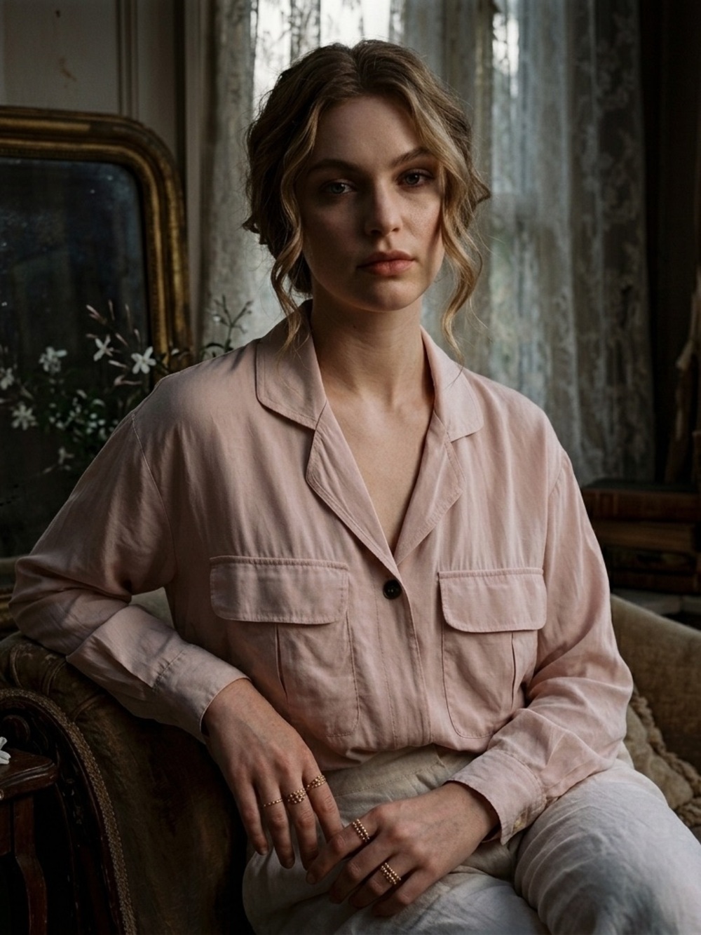 Vintage Silk Beechers Brook Utility Blouse Blush Pink Long Sleeve - Size L